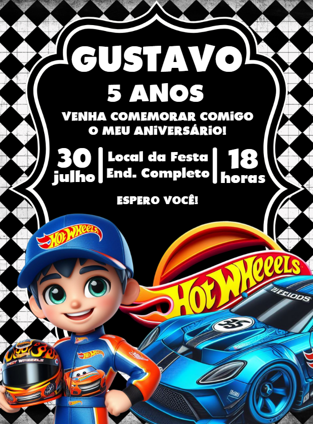 Convite de Aniversário Hot Wheels com Carros para Editar Online Convite de Aniversário Hot Wheels com Carros para Editar Online