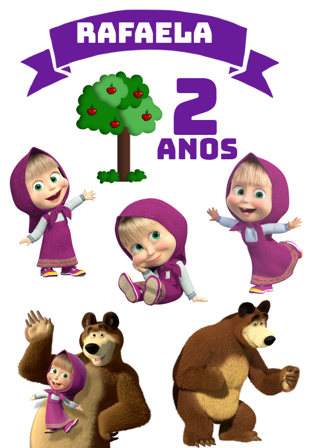 Topo de Bolo Masha e o Urso para Editar e Imprimir