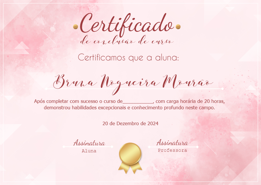 Certificado de Conclusão de Curso Rosa Aquarela para Editar Certificado de Conclusão de Curso Rosa Aquarela para Editar