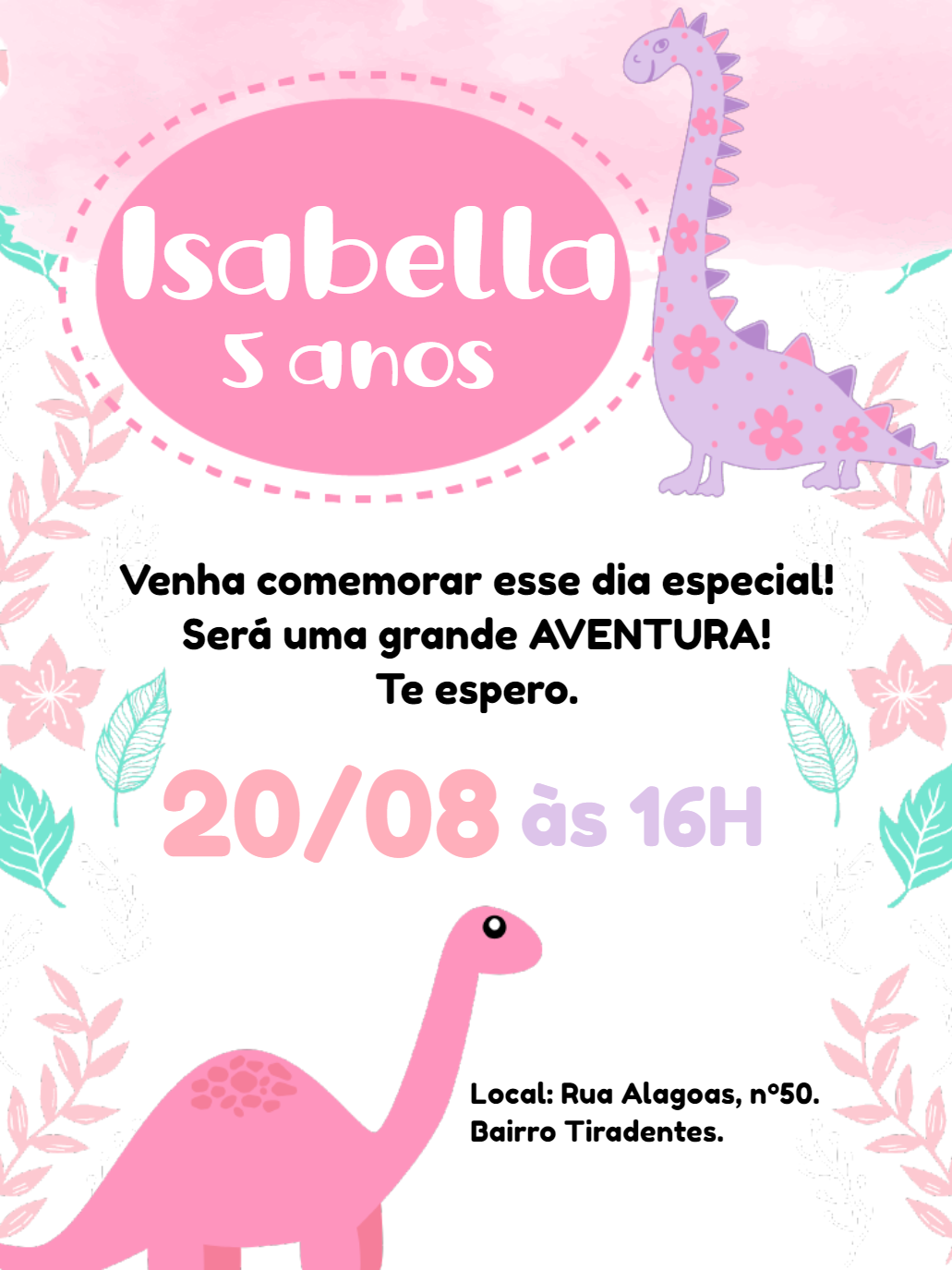 Convite Aniversário Dinossauro Rosa para Editar Online Convite Aniversário Dinossauro Rosa para Editar Online