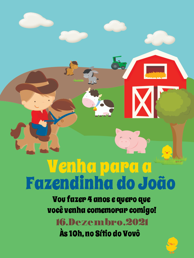 Convite de Aniversário Fazendinha com Animais para Editar Online Convite de Aniversário Fazendinha com Animais para Editar Online
