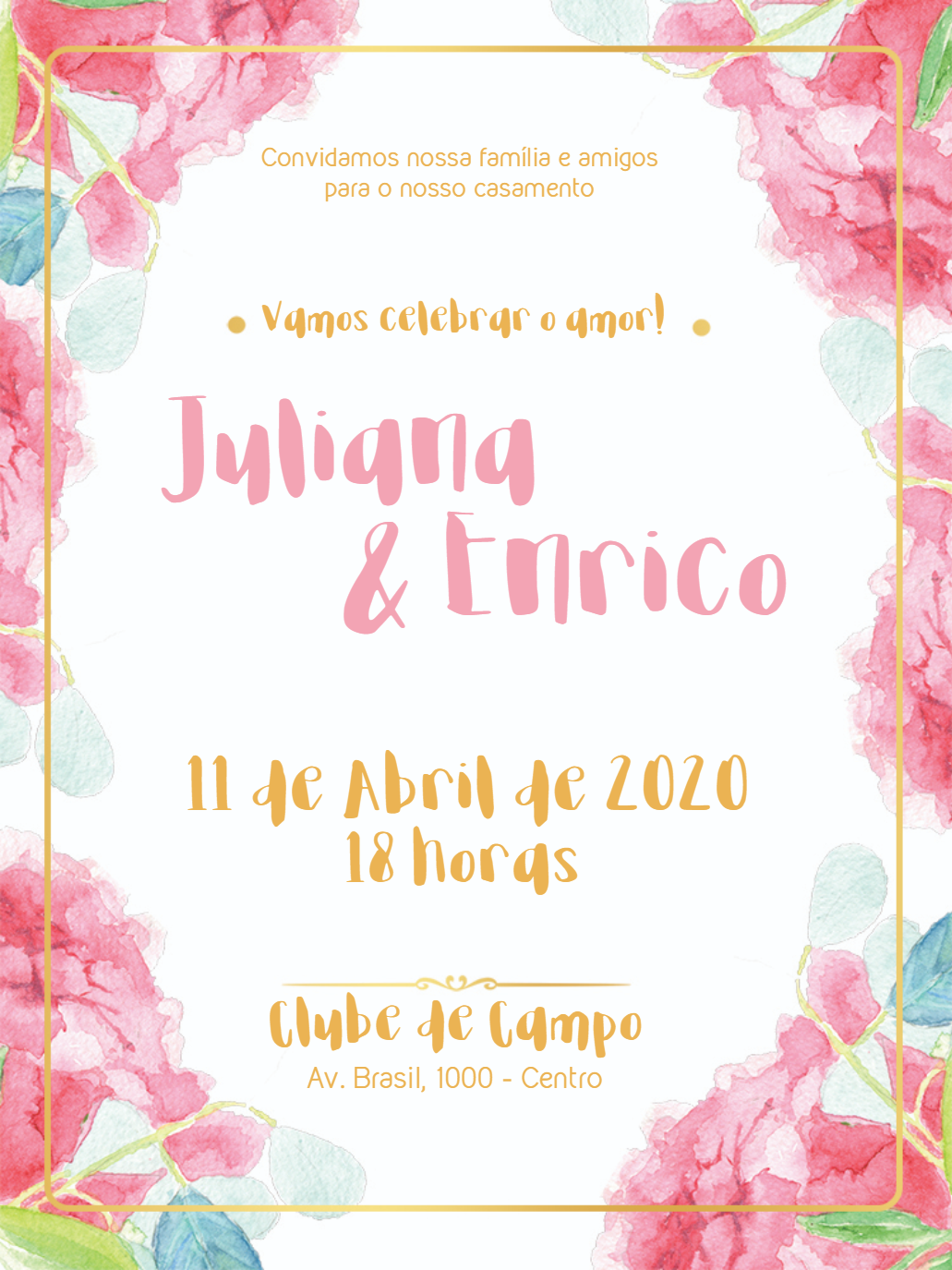 Convite de Casamento Floral Rosa Romântico para Editar Online