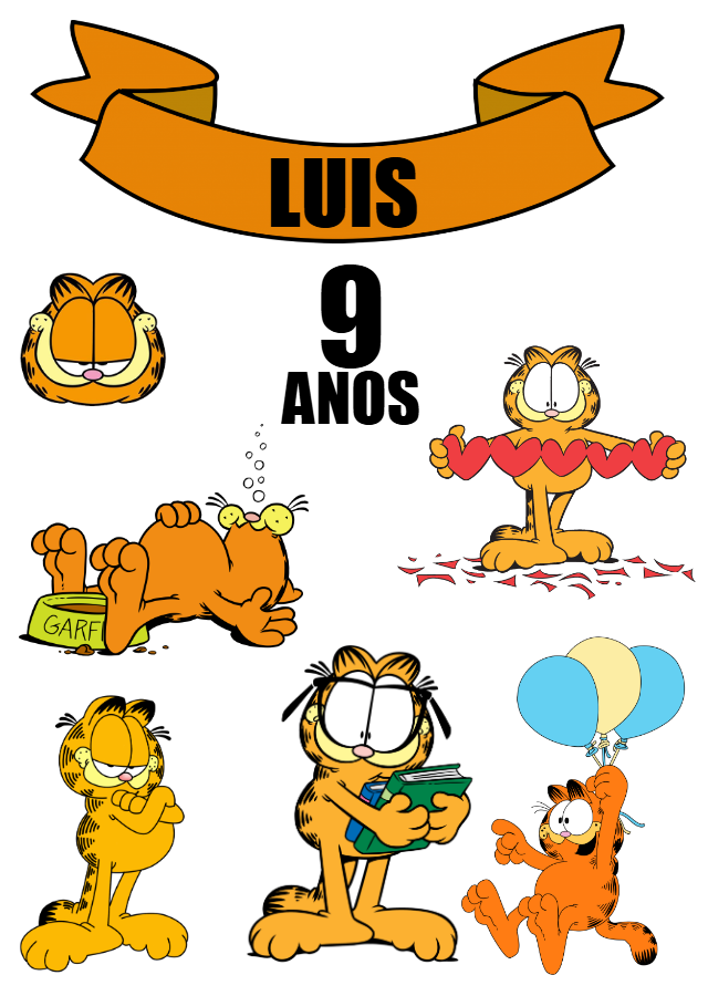 Topo de Bolo Aniversário Garfield com Personagens para Editar Topo de Bolo Aniversário Garfield com Personagens para Editar