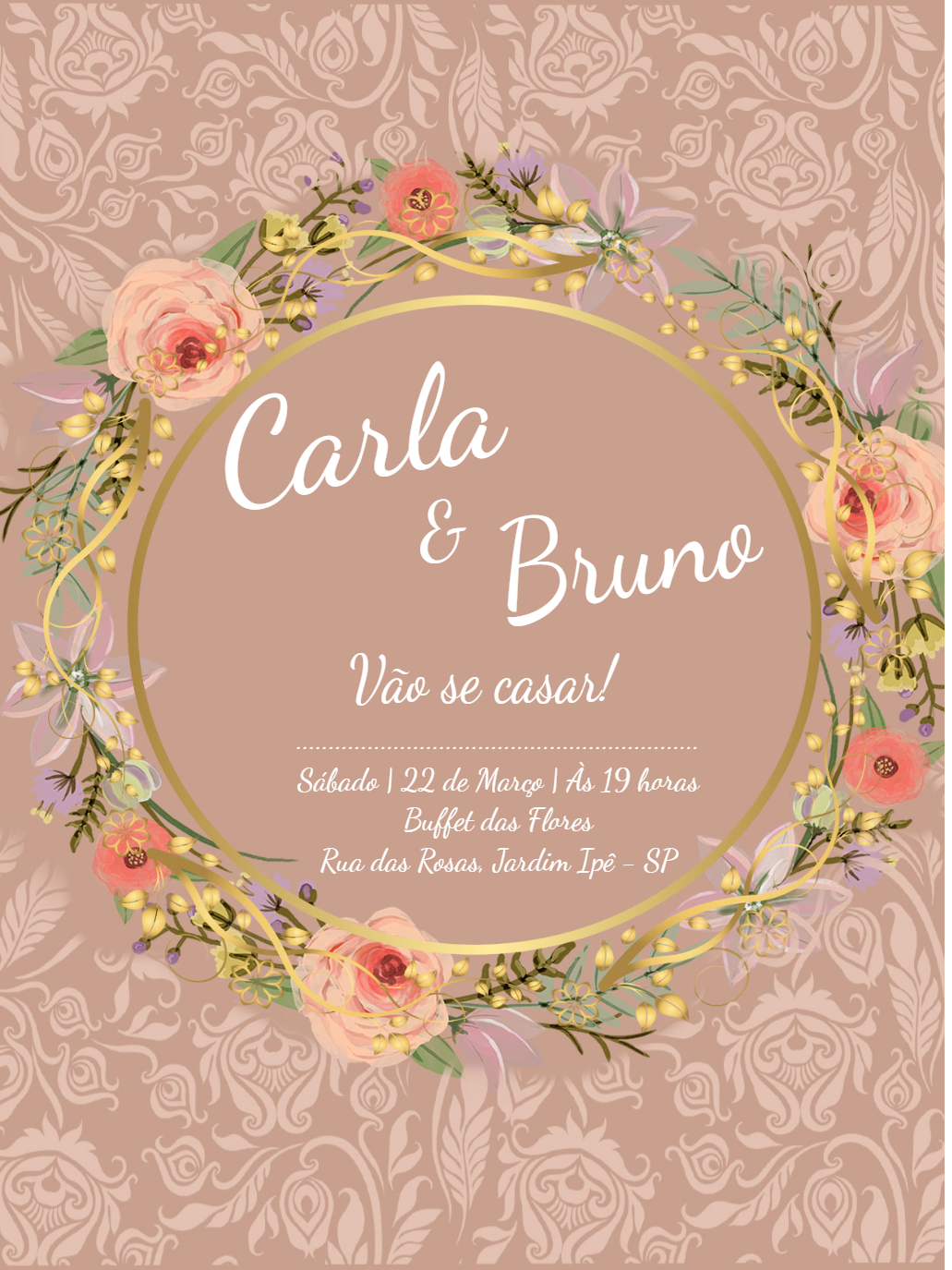 Convite de Casamento Provençal Floral para Editar Online Convite de Casamento Provençal Floral para Editar Online