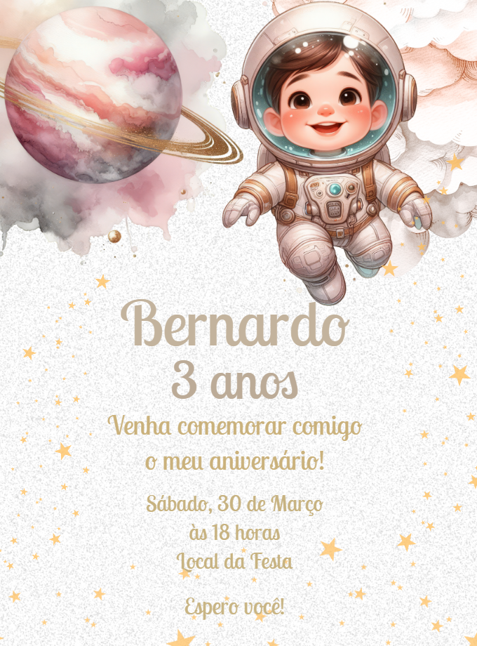 Convite Aniversário Astronauta Aquarela para Editar Online Convite Aniversário Astronauta Aquarela para Editar Online