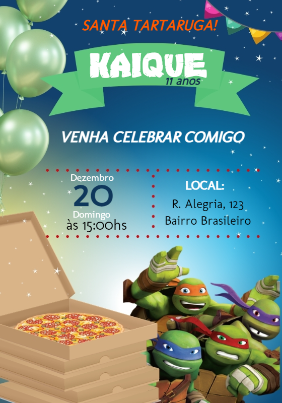 Convite Aniversário Tartarugas Ninjas para Editar Online Convite Aniversário Tartarugas Ninjas para Editar Online
