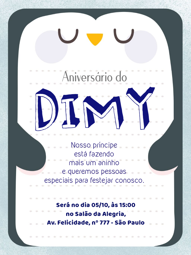 Convite de Aniversário Pinguim Fofo para Editar Online Convite de Aniversário Pinguim Fofo para Editar Online