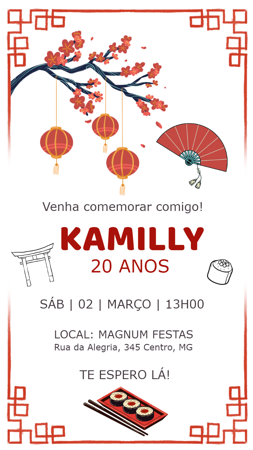 Convite de Aniversário Festa Oriental para Editar Online Convite de Aniversário Festa Oriental para Editar Online