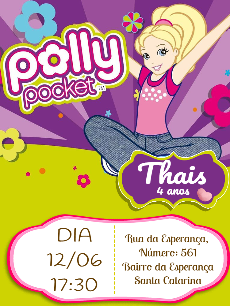 Convite de Aniversário Polly Pocket para Editar Online