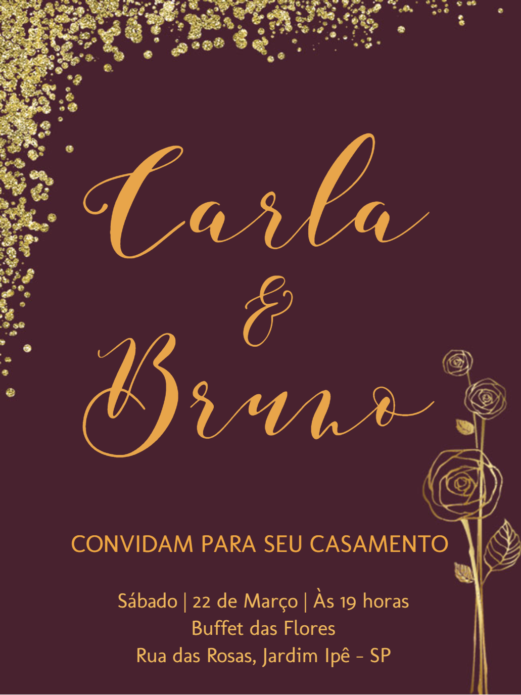 Convite de Casamento Marsala e Dourado para Editar Online Convite de Casamento Marsala e Dourado para Editar Online