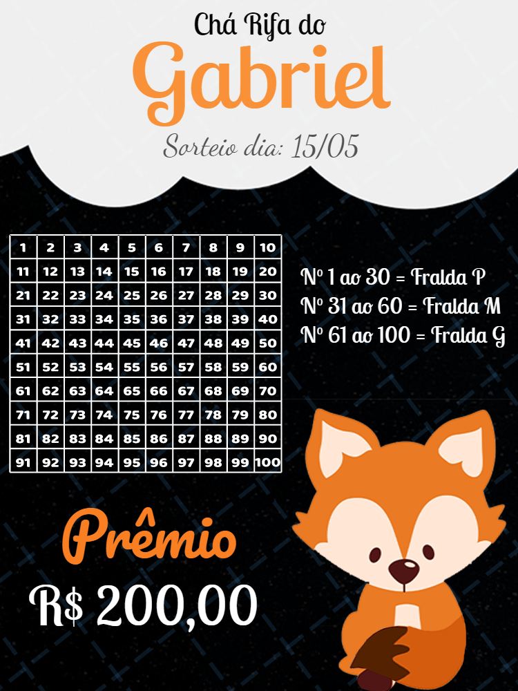 Chá Rifa de Bebê Raposinha Editável para Imprimir ou Enviar Chá Rifa de Bebê Raposinha Editável para Imprimir ou Enviar