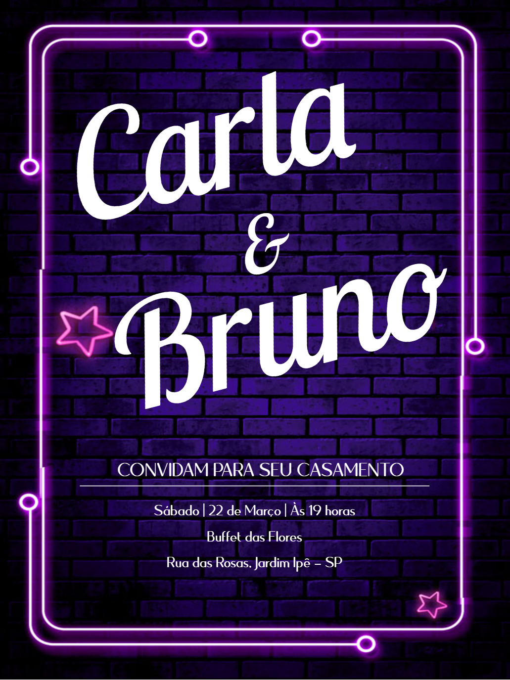 Convite de Casamento Neon Moderno para Editar Online Convite de Casamento Neon Moderno para Editar Online