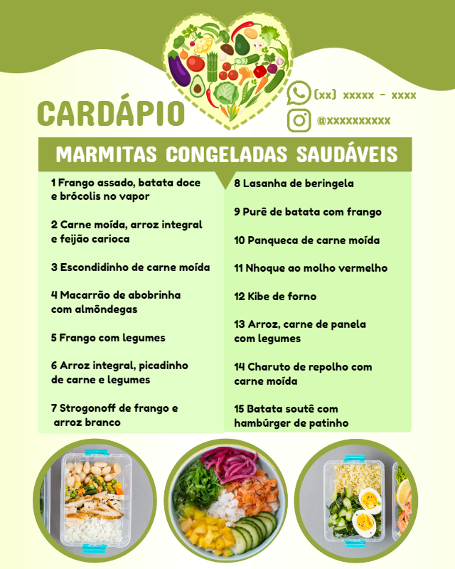 Cardápio de Marmitas Fit com Design Saudável para Editar Cardápio de Marmitas Fit com Design Saudável para Editar