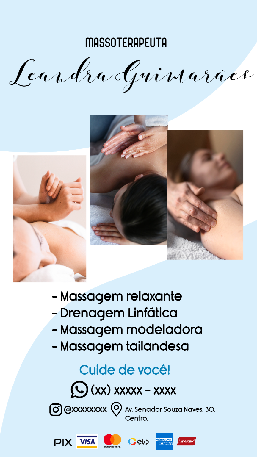 Flyer para Massoterapeuta e Estética Editável Online Flyer para Massoterapeuta e Estética Editável Online