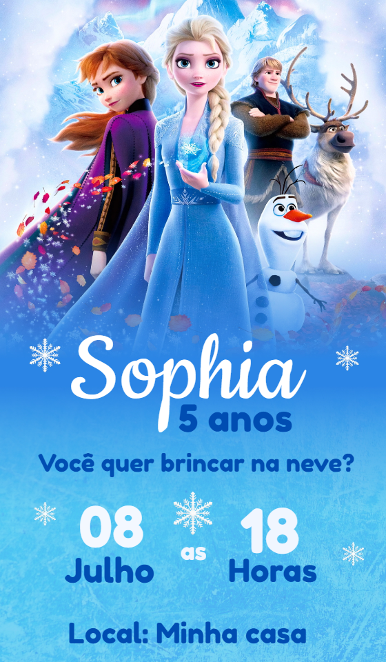 Convite de Aniversário Frozen com Personagens para Editar Online Convite de Aniversário Frozen com Personagens para Editar Online