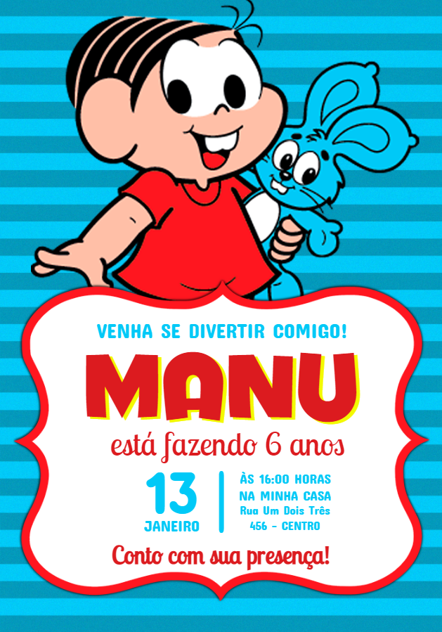Convite de Aniversário da Mônica para Editar Online Convite de Aniversário da Mônica para Editar Online