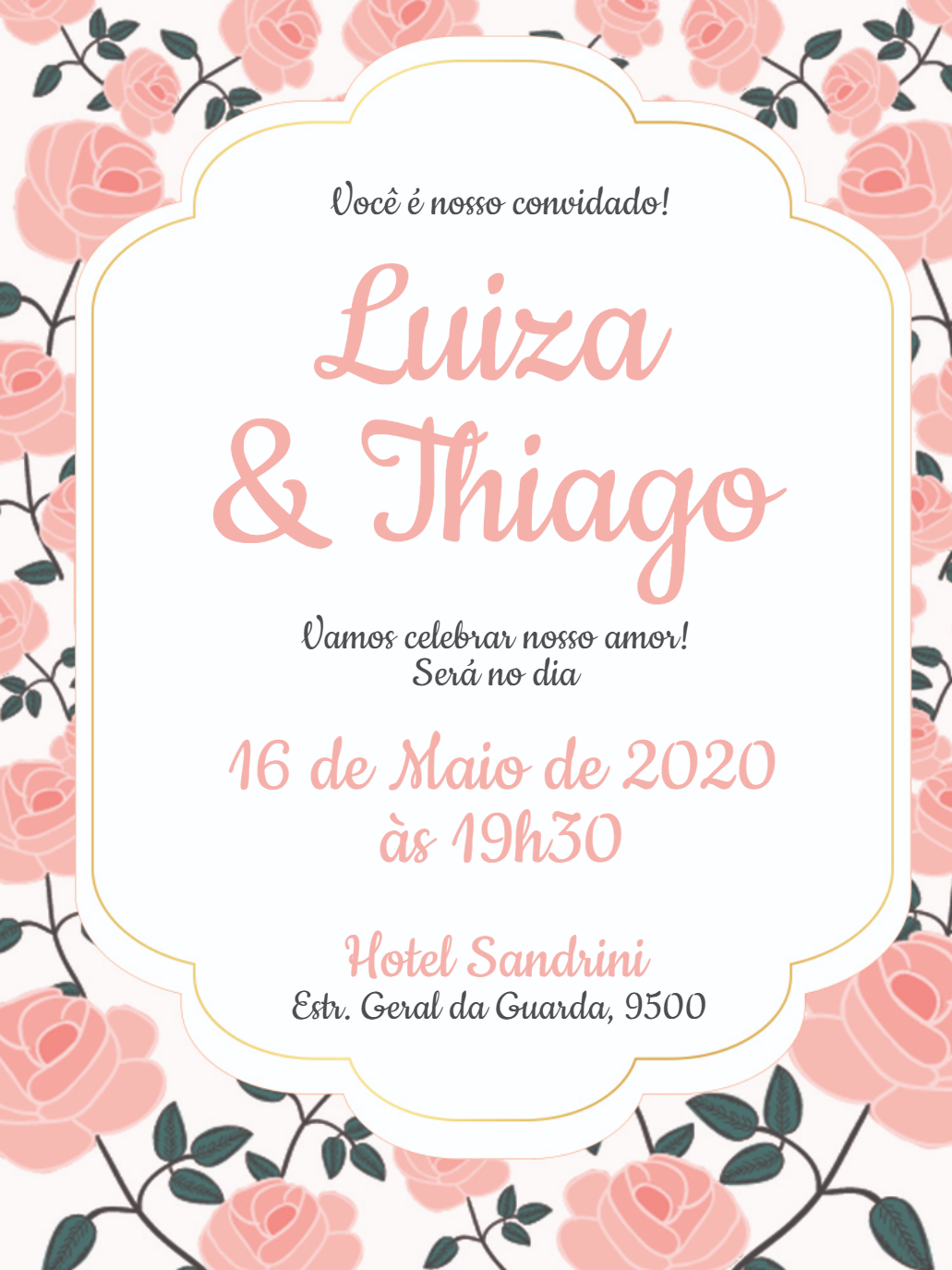 Convite de Casamento Floral Rosa para Editar Online Convite de Casamento Floral Rosa para Editar Online