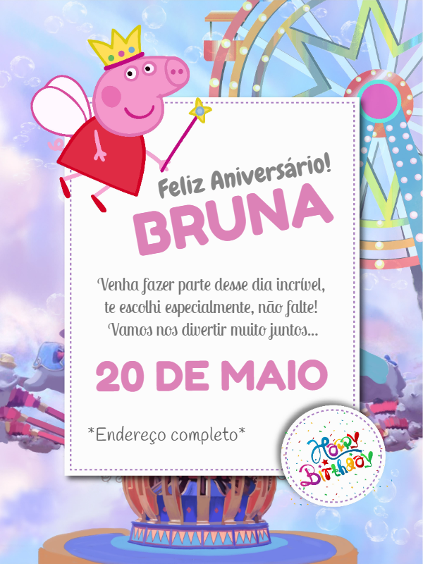 Convite de Aniversário Peppa Pig para Editar Online