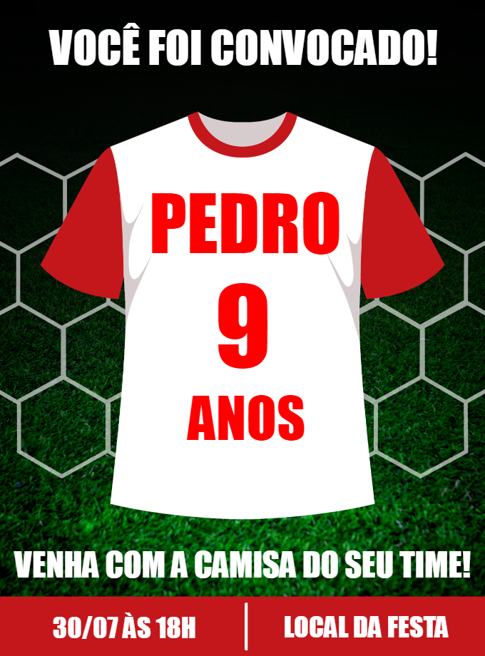 Convite Aniversário Futebol Camisa de Time para Editar Online Convite Aniversário Futebol Camisa de Time para Editar Online