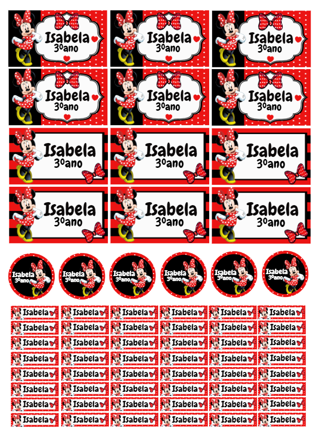 Kit Etiqueta Escolar Minnie para Editar e Imprimir Kit Etiqueta Escolar Minnie para Editar e Imprimir