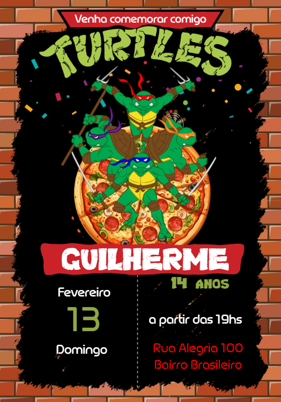 Convite de Aniversário Tartarugas Ninja para Editar Online Convite de Aniversário Tartarugas Ninja para Editar Online