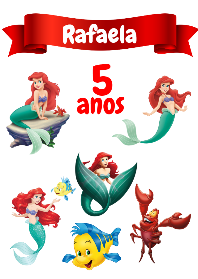 Topo de Bolo Pequena Sereia para Editar Online Topo de Bolo Pequena Sereia para Editar Online