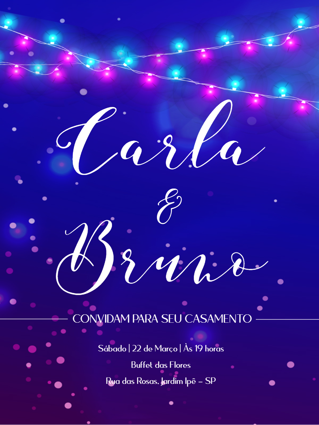 Convite de Casamento Neon com Luzes para Editar Online Convite de Casamento Neon com Luzes para Editar Online