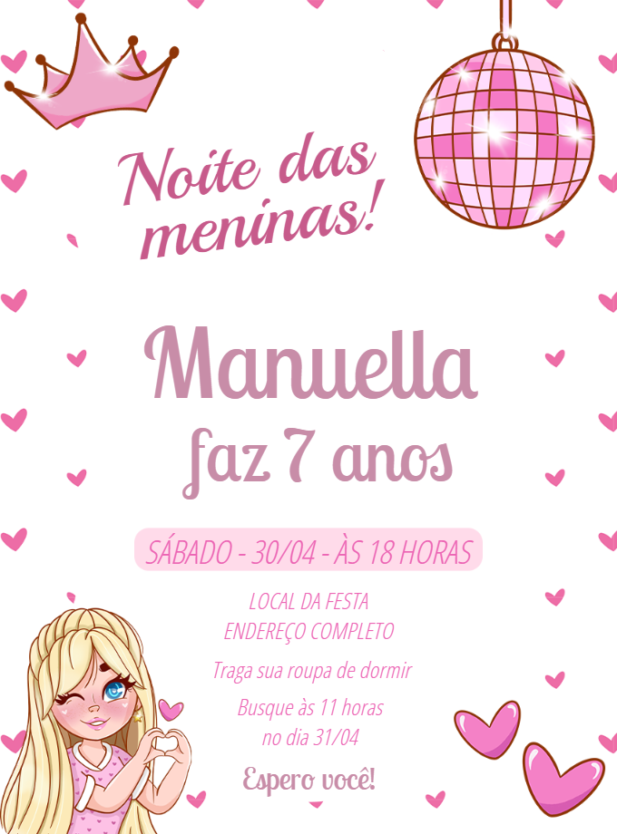 Convite Aniversário Festa do Pijama Rosa para Editar Online Convite Aniversário Festa do Pijama Rosa para Editar Online