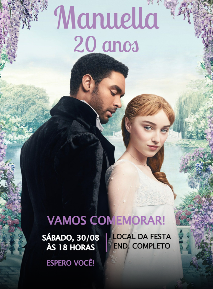 Convite Aniversário Bridgerton com Personagens para Editar Online Convite Aniversário Bridgerton com Personagens para Editar Online