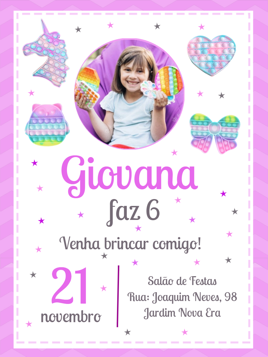 Convite Aniversário Fidget Toys com Foto para Editar Online