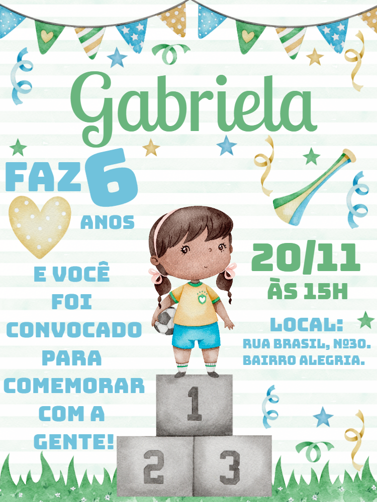 Convite Aniversário Futebol Menina para Editar Online Convite Aniversário Futebol Menina para Editar Online