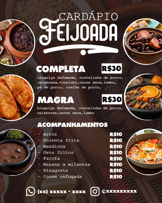 Cardápio de Feijoada para Restaurante para Editar Online Cardápio de Feijoada para Restaurante para Editar Online