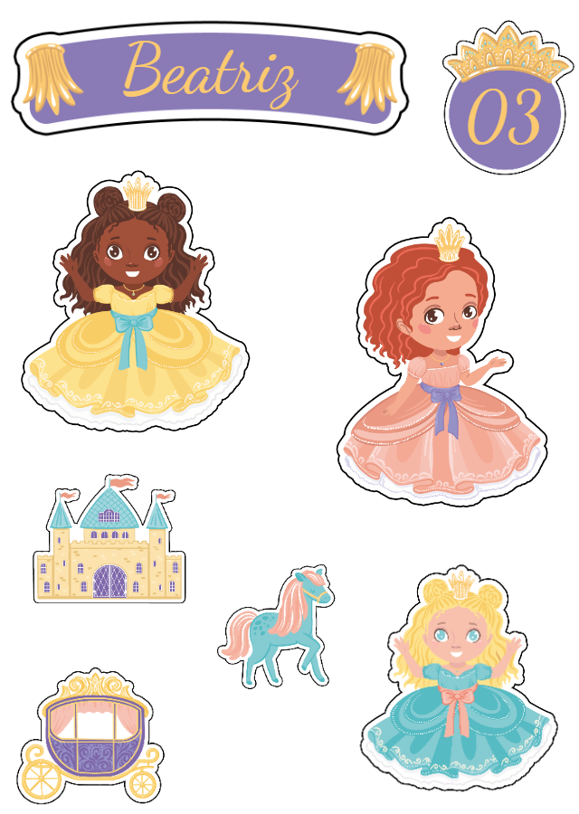 Topo de Bolo Princesas para Aniversário para Editar Online Topo de Bolo Princesas para Aniversário para Editar Online