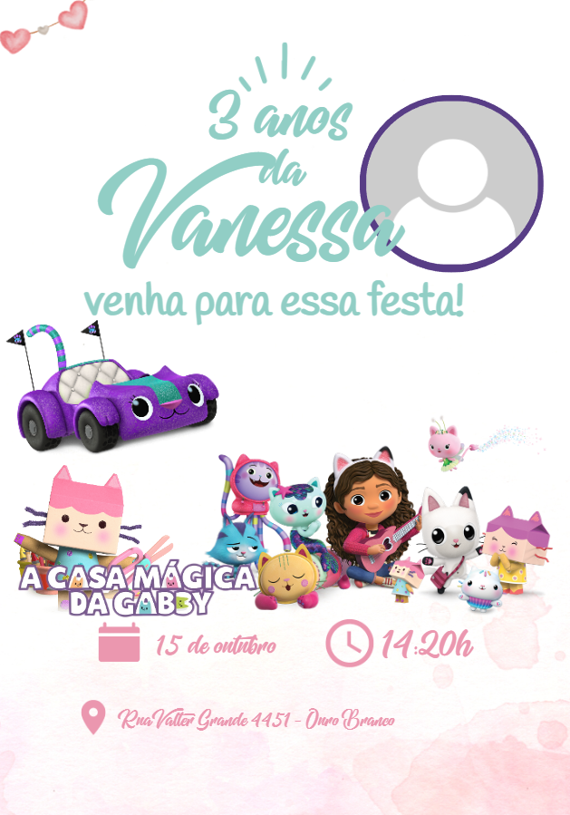 Convite A Casa Mágica da Gabby com Foto para Editar Online Convite A Casa Mágica da Gabby com Foto para Editar Online