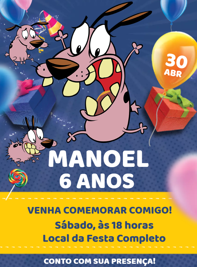 Convite Aniversário Coragem o Cão Covarde para Editar Online Convite Aniversário Coragem o Cão Covarde para Editar Online
