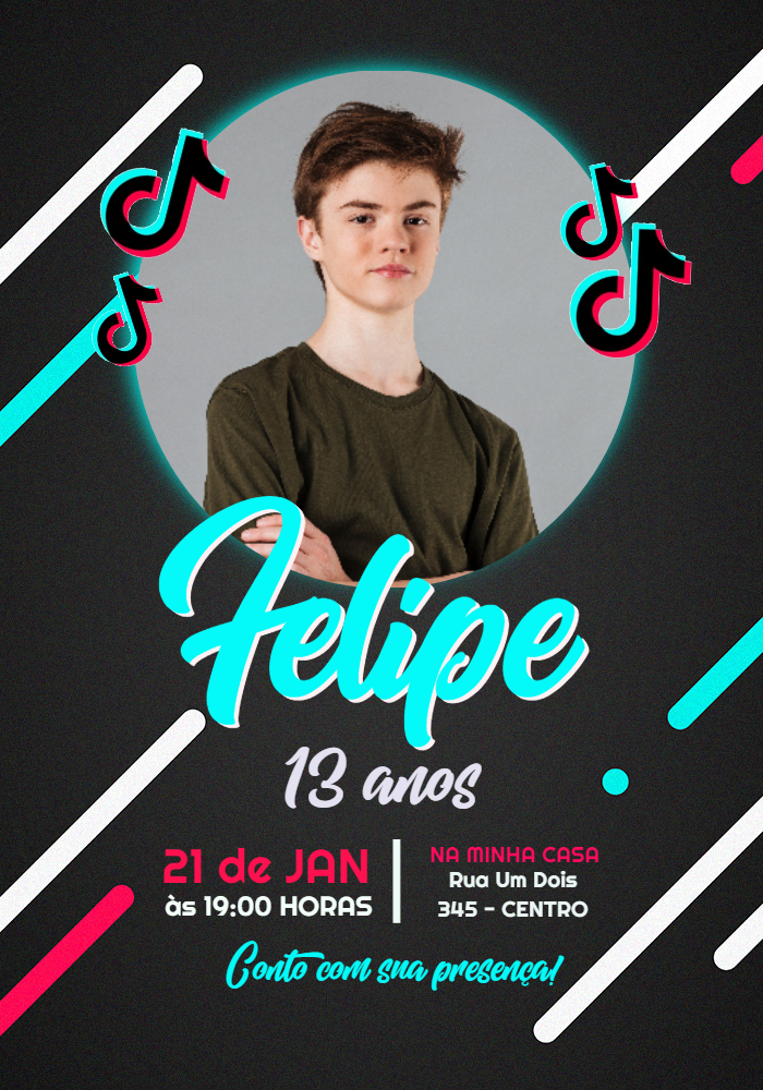Convite de Aniversário TikTok com Foto para Editar Online Convite de Aniversário TikTok com Foto para Editar Online