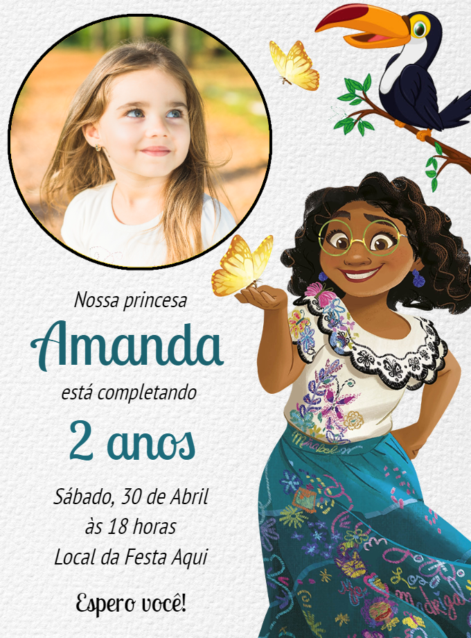 Convite Aniversário Encanto com Foto para Editar Online Convite Aniversário Encanto com Foto para Editar Online