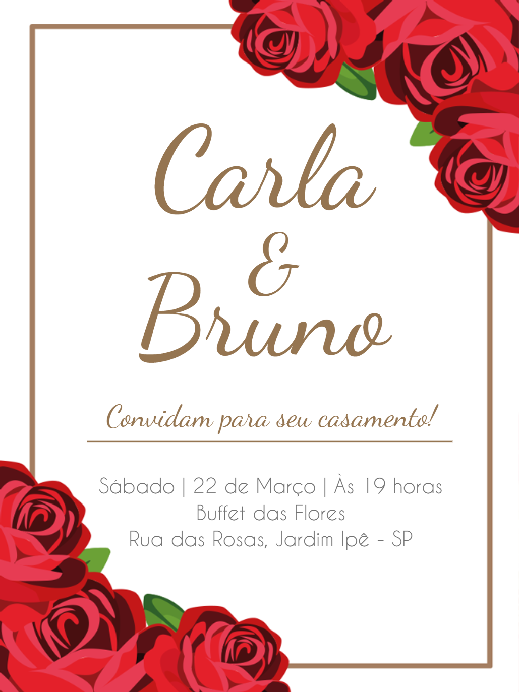 Convite de Casamento com Rosas Vermelhas para Editar Online