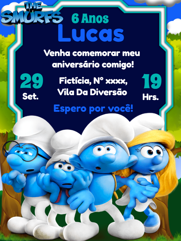 Convite Aniversário dos Smurfs para Editar Online Convite Aniversário dos Smurfs para Editar Online