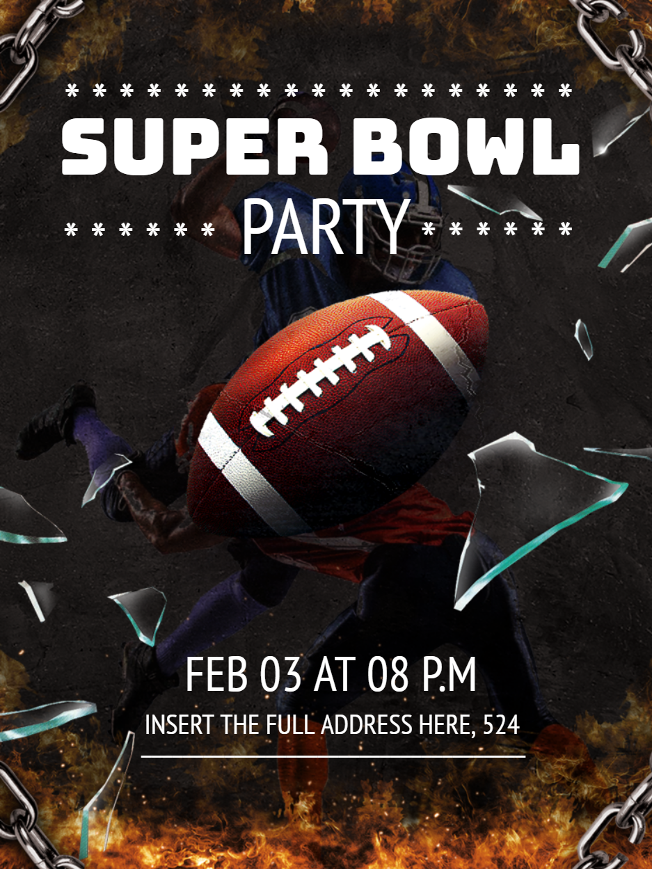 Convite de Super Bowl Party com Futebol Americano para Editar