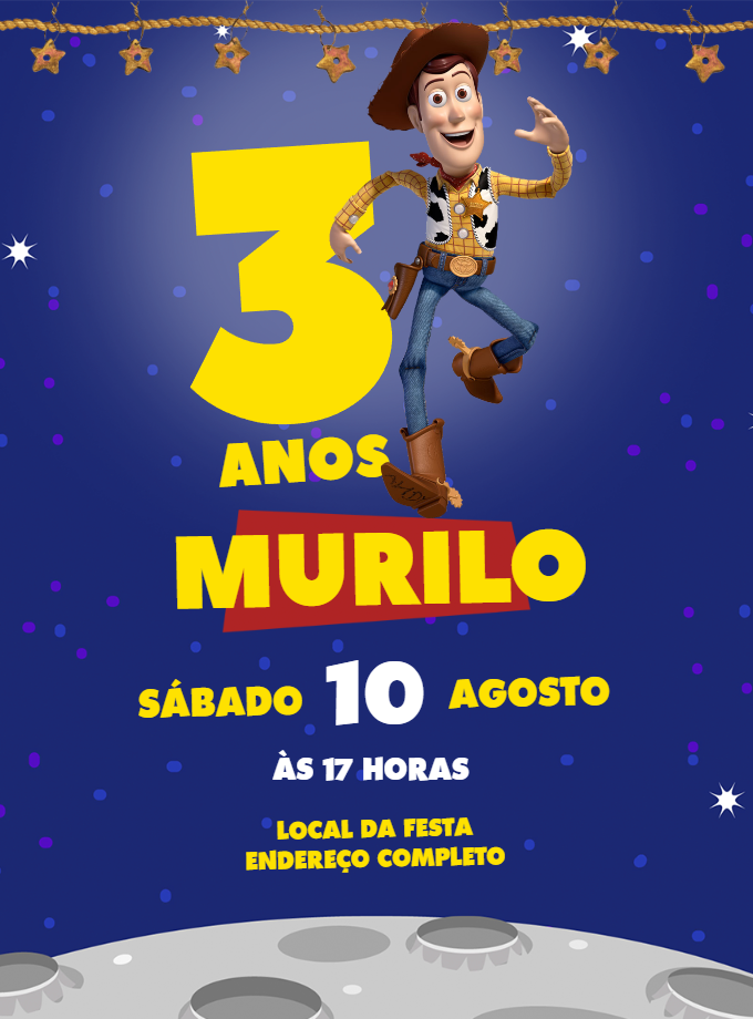 Convite Aniversário Woody Toy Story para Editar Online Convite Aniversário Woody Toy Story para Editar Online