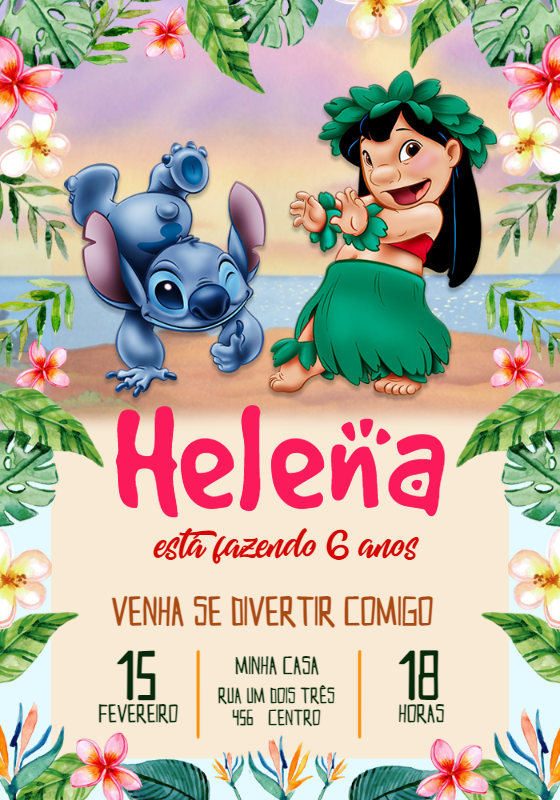 Convite Aniversário Lilo e Stitch para Editar Online Convite Aniversário Lilo e Stitch para Editar Online