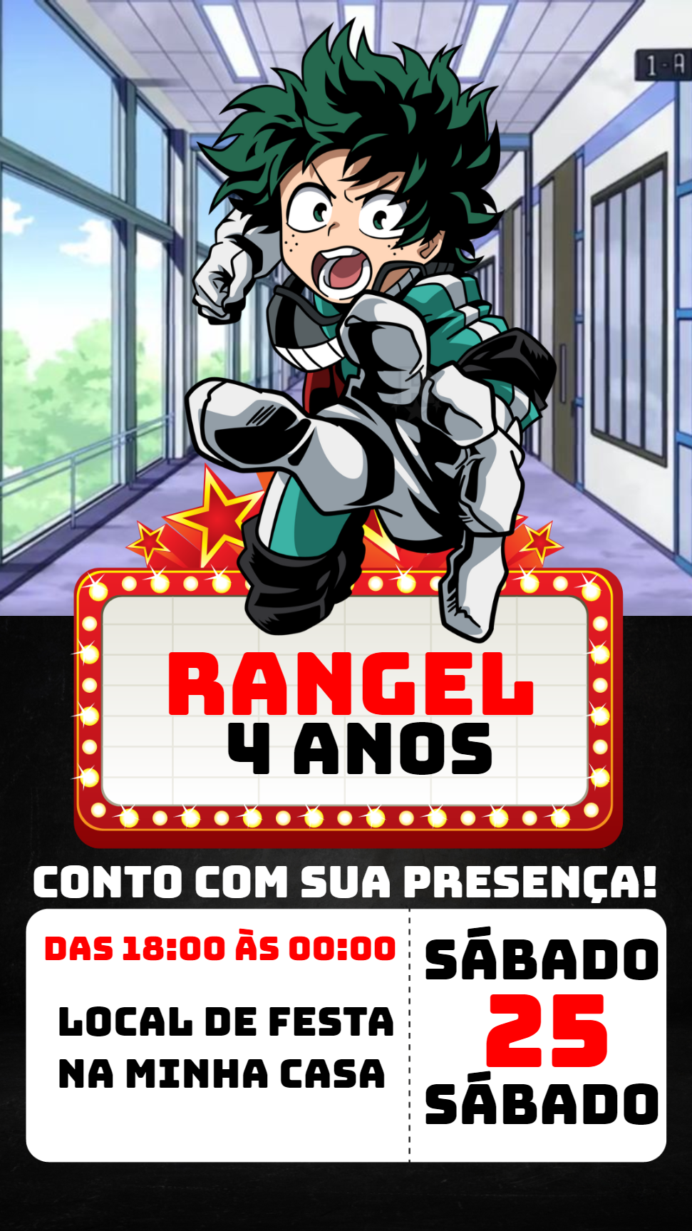 Convite de Aniversário Boku no Hero Academia para Editar Online Convite de Aniversário Boku no Hero Academia para Editar Online