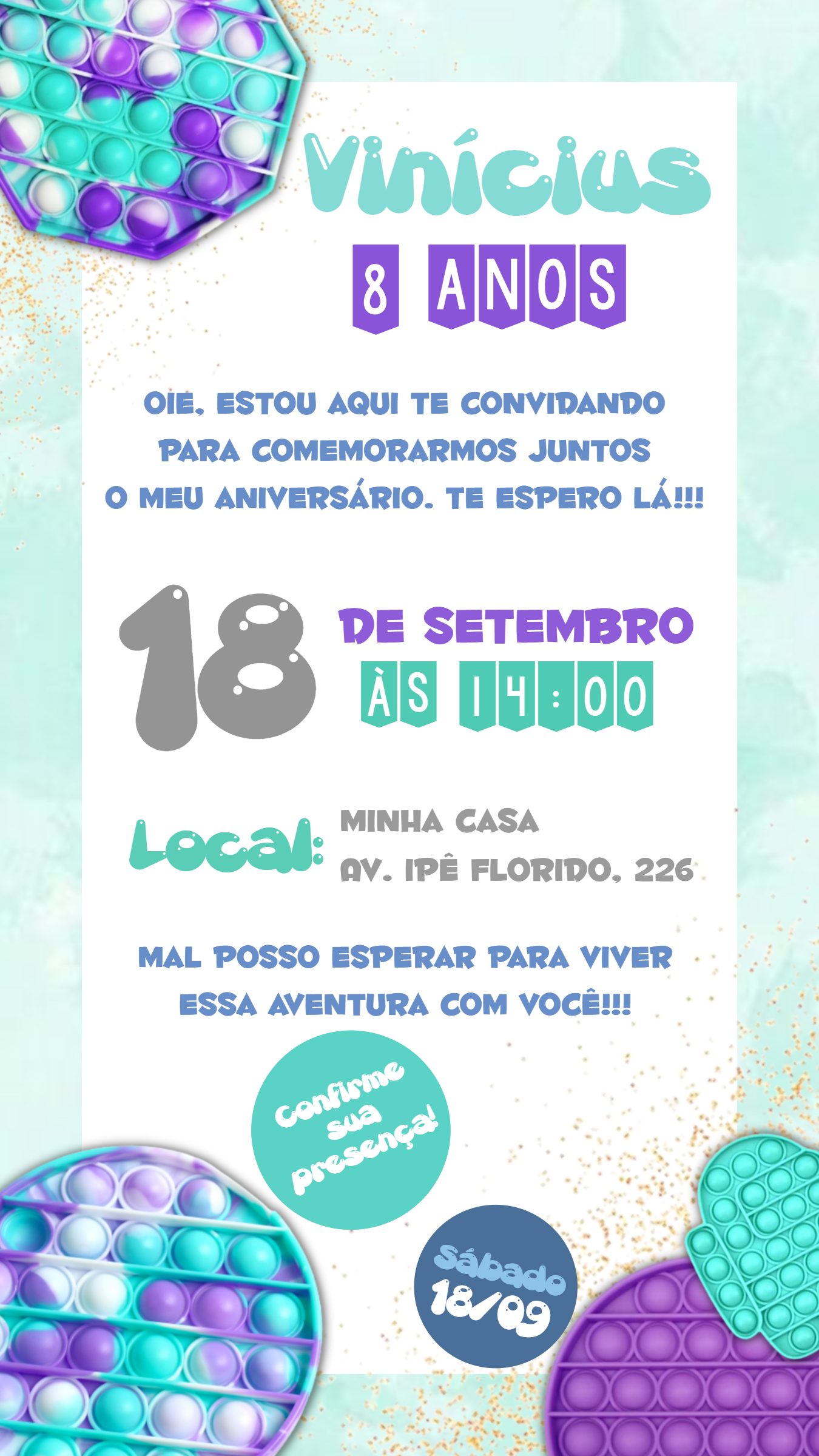 Convite Aniversário Fidget Toys Pop It para Editar Online Convite Aniversário Fidget Toys Pop It para Editar Online