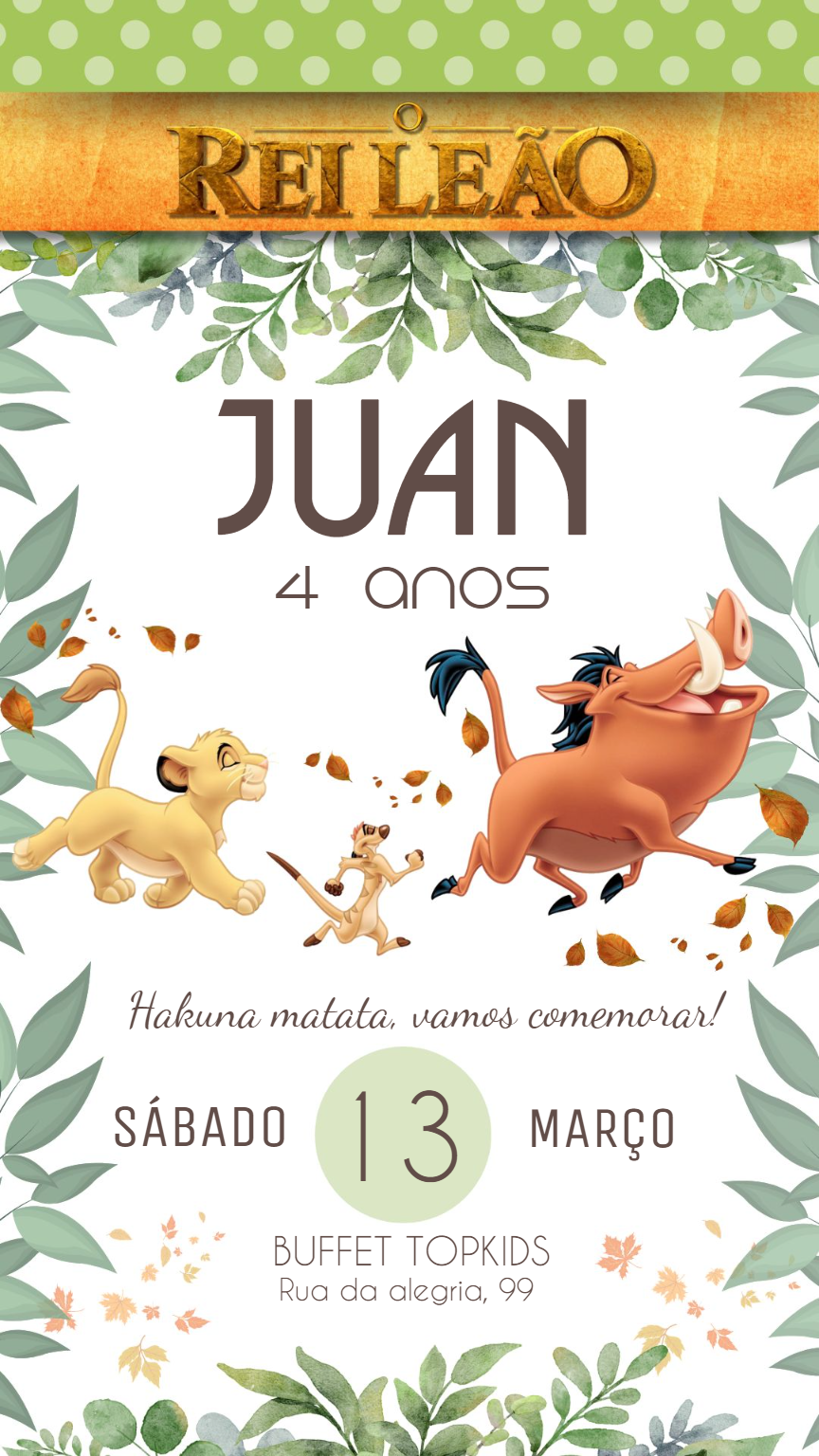 Convite Aniversário Rei Leão com Personagens para Editar Convite Aniversário Rei Leão com Personagens para Editar