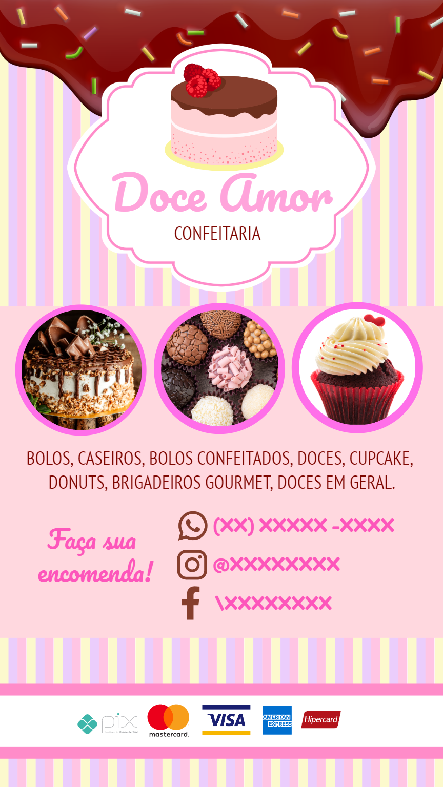 Cartão de Visita Confeitaria Doce Editável Online para Imprimir Cartão de Visita Confeitaria Doce Editável Online para Imprimir