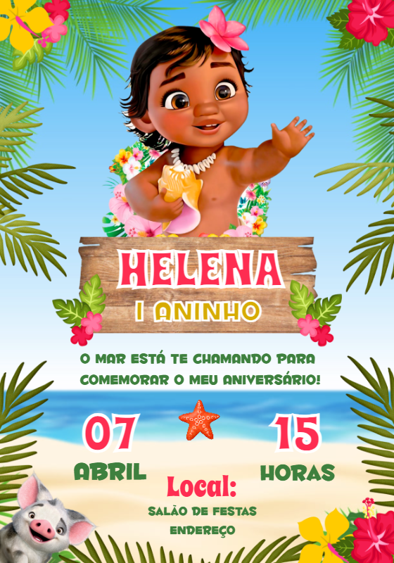 Convite de Aniversário Moana Baby para Editar Online Convite de Aniversário Moana Baby para Editar Online