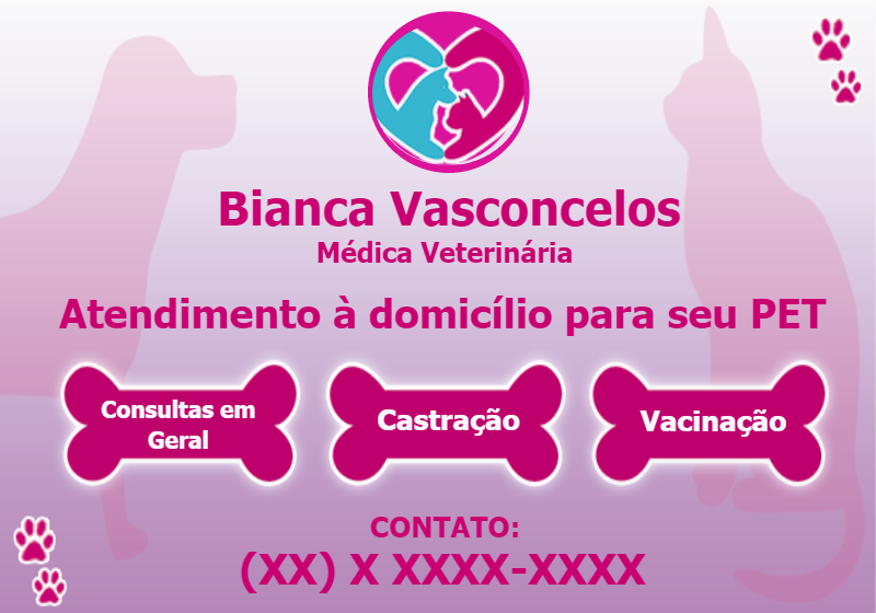Cartão de Visita Veterinária Atendimento a Domicílio para Editar Cartão de Visita Veterinária Atendimento a Domicílio para Editar