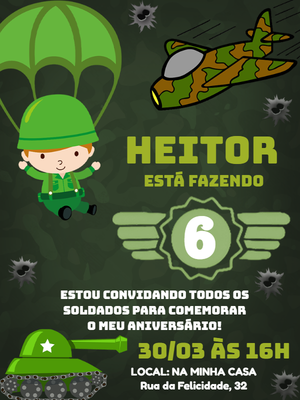 Convite de Aniversário Soldado: Tema Exército para Editar Convite de Aniversário Soldado: Tema Exército para Editar