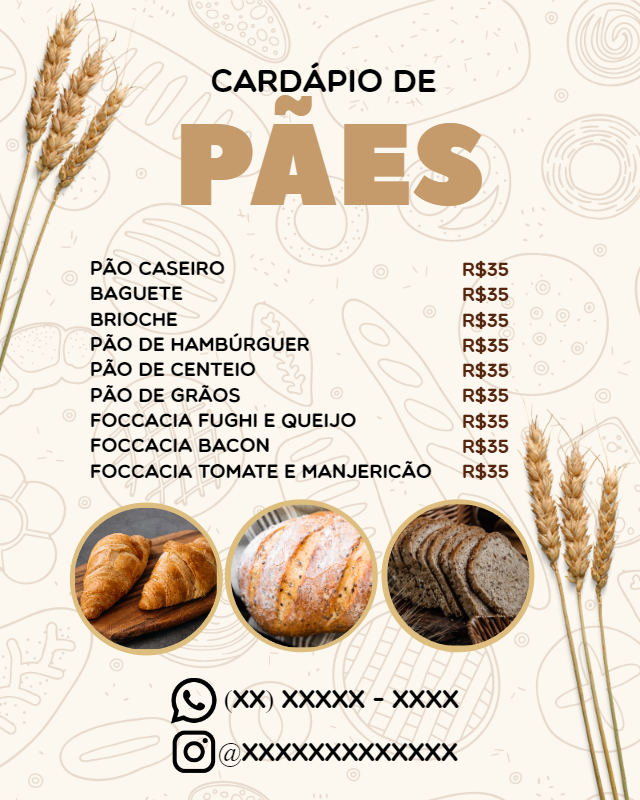 Cardápio de Pães Rústico com Trigo para Editar Online Cardápio de Pães Rústico com Trigo para Editar Online